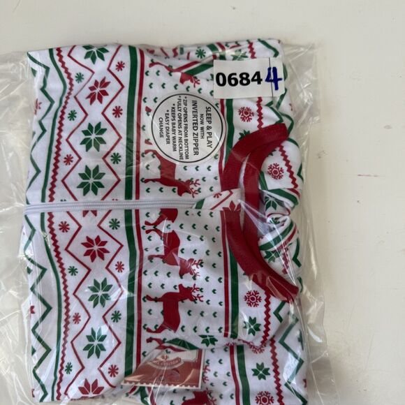 Baby Girl Boy CHRISTMAS FOOTED PAJAMAS White Red Green REINDEER Snowflake 0-3 MO - Picture 7 of 7